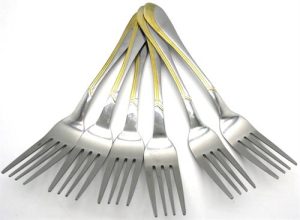 Casey Catering 6 Piece Stainless Steel Dinner Table Forks Gold Wave