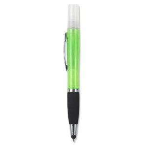 Geeko 3-in-1 Sanitizer Spray Stylus and Blue Ink Pen Green