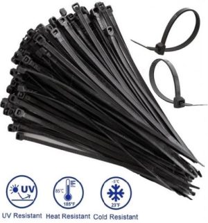 Noble 3.6 x 200mm Pack of 100 Black Nylon Cable Ties