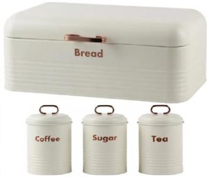 Totally 4-Piece Breadbin and Canister Tin Set Combo White