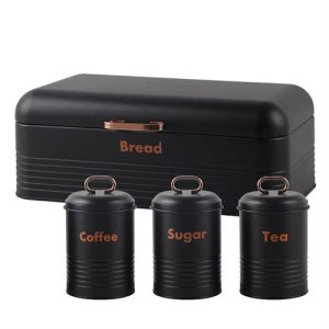 Totally 4 Piece Breadbin And Canister Tin Set Combo Black