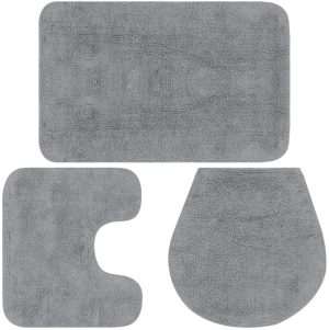 Casey Bathroom Light Grey 3 Piece Mat Set