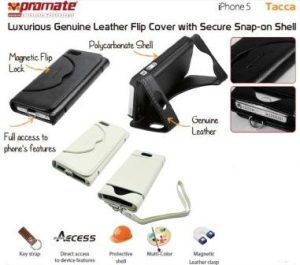 Promate White  Tacca iPhone 5 Luxurious Genuine Leather Flip Cover