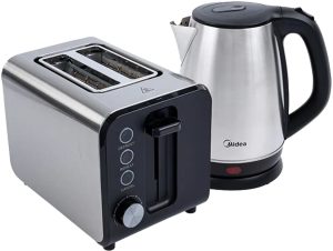Midea Deluxe Stainless Kettle and 2 Slice Toaster Breakfast Pack