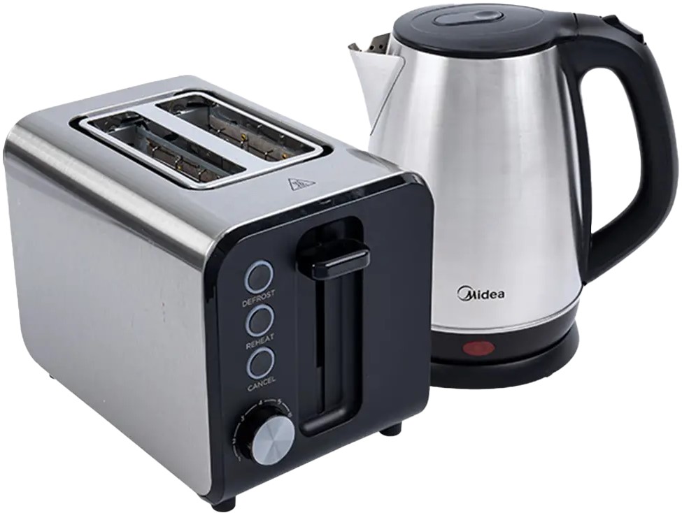 Midea Deluxe Stainless Kettle and 2 Slice Toaster Breakfast Pack 1 Midea Deluxe Stainless Kettle and 2 Slice Toaster Breakfast Pack